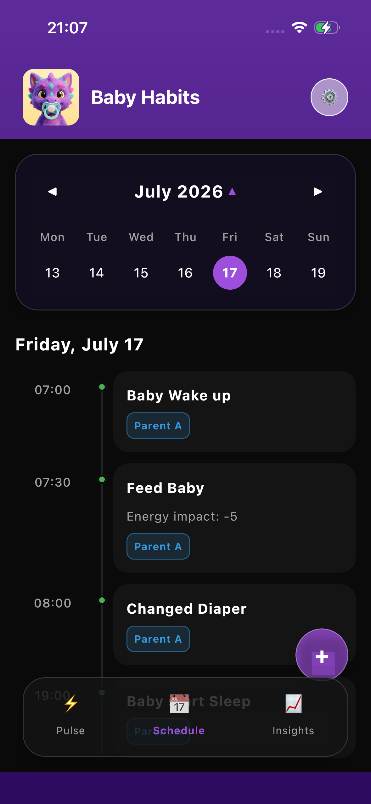 Central Log Timeline calendar showing the full day of logged events